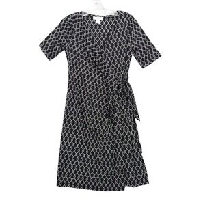Motherhood Maternity Wrap Dress Black White Geometric Print Short Sleeve S